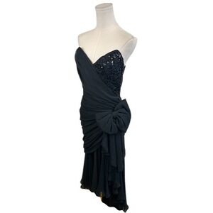 Lillie Rubin Black Dress Glam Sequin Party Cocktail Women's Size 10 Vintage 80s